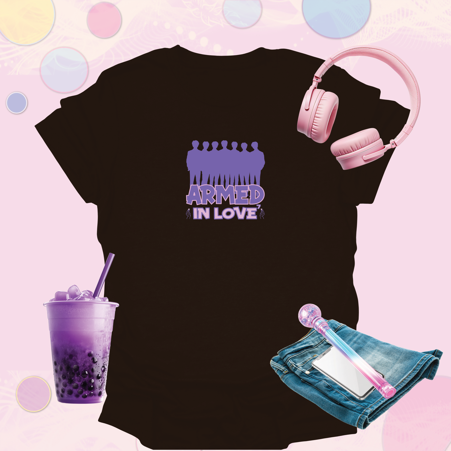 Tribute to Army Fans - Armed in Love7 Purple Silhouette T-shirt - Korean Pop Army Fan Inspired tee