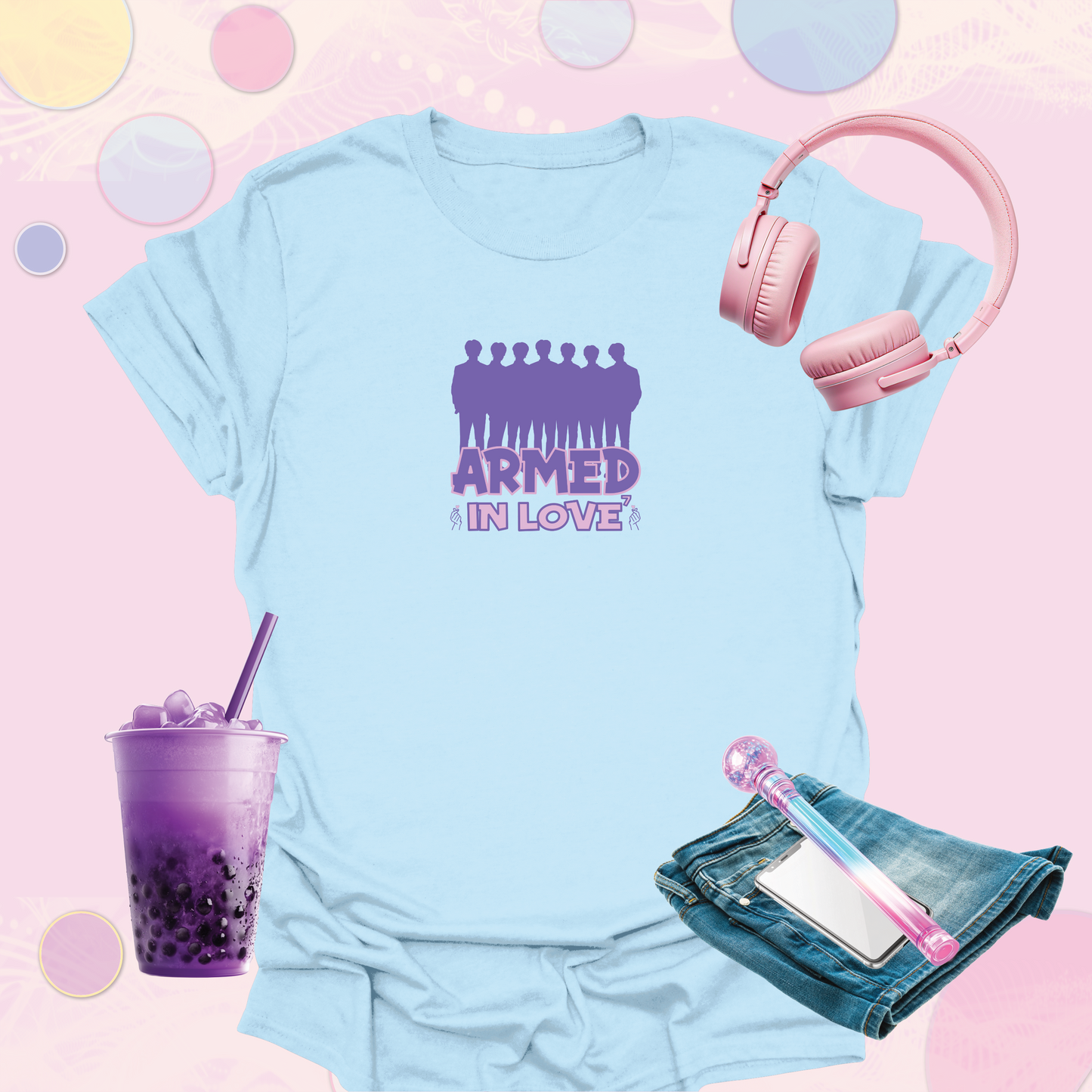 Tribute to Army Fans - Armed in Love7 Purple Silhouette T-shirt - Korean Pop Army Fan Inspired tee