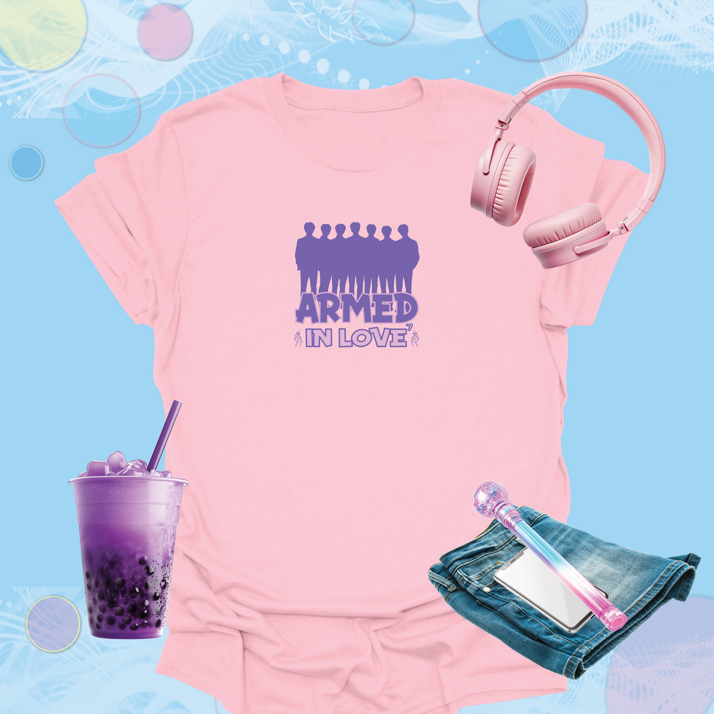 Tribute to Army Fans - Armed in Love7 Purple Silhouette T-shirt - Korean Pop Army Fan Inspired tee