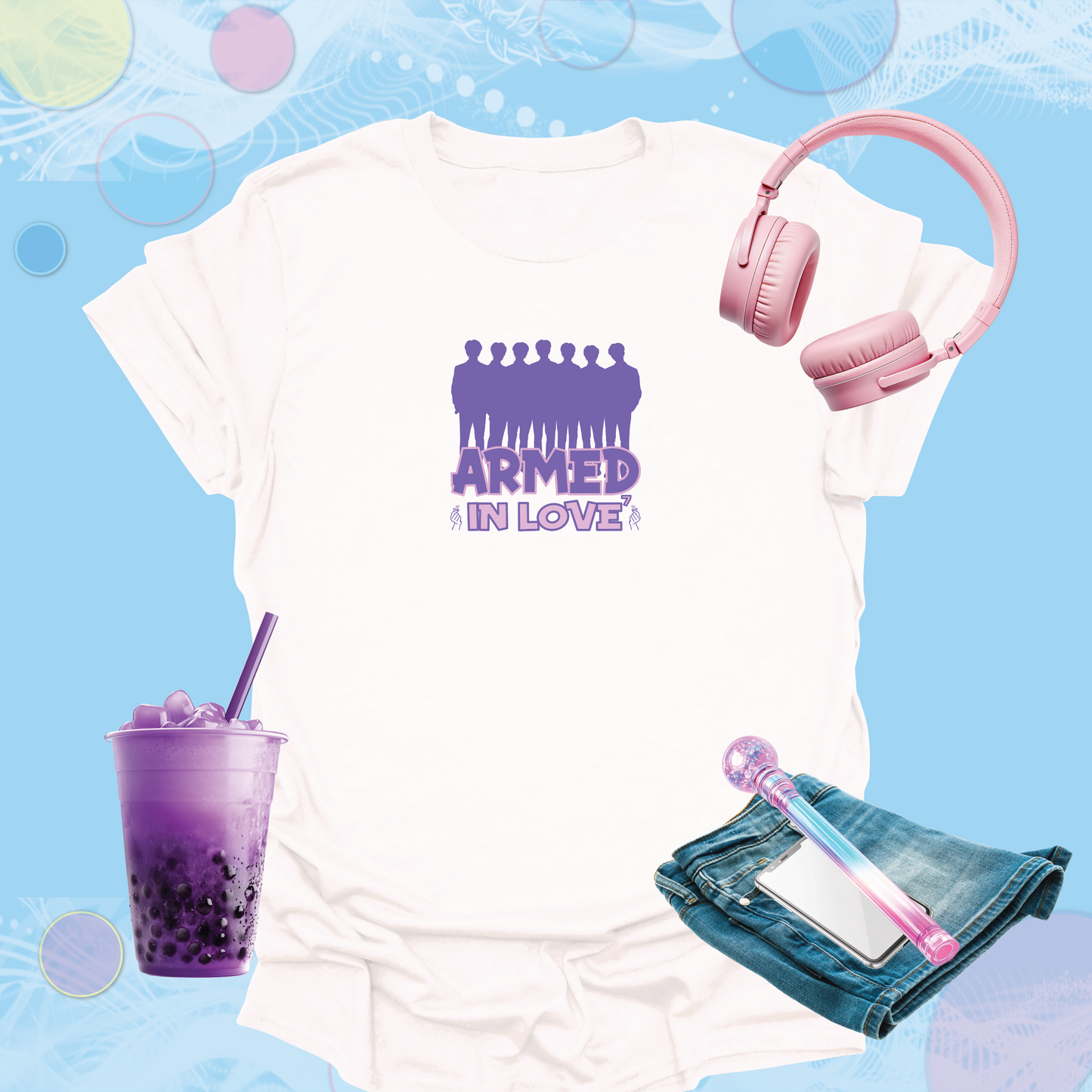 Tribute to Army Fans - Armed in Love7 Purple Silhouette T-shirt - Korean Pop Army Fan Inspired tee