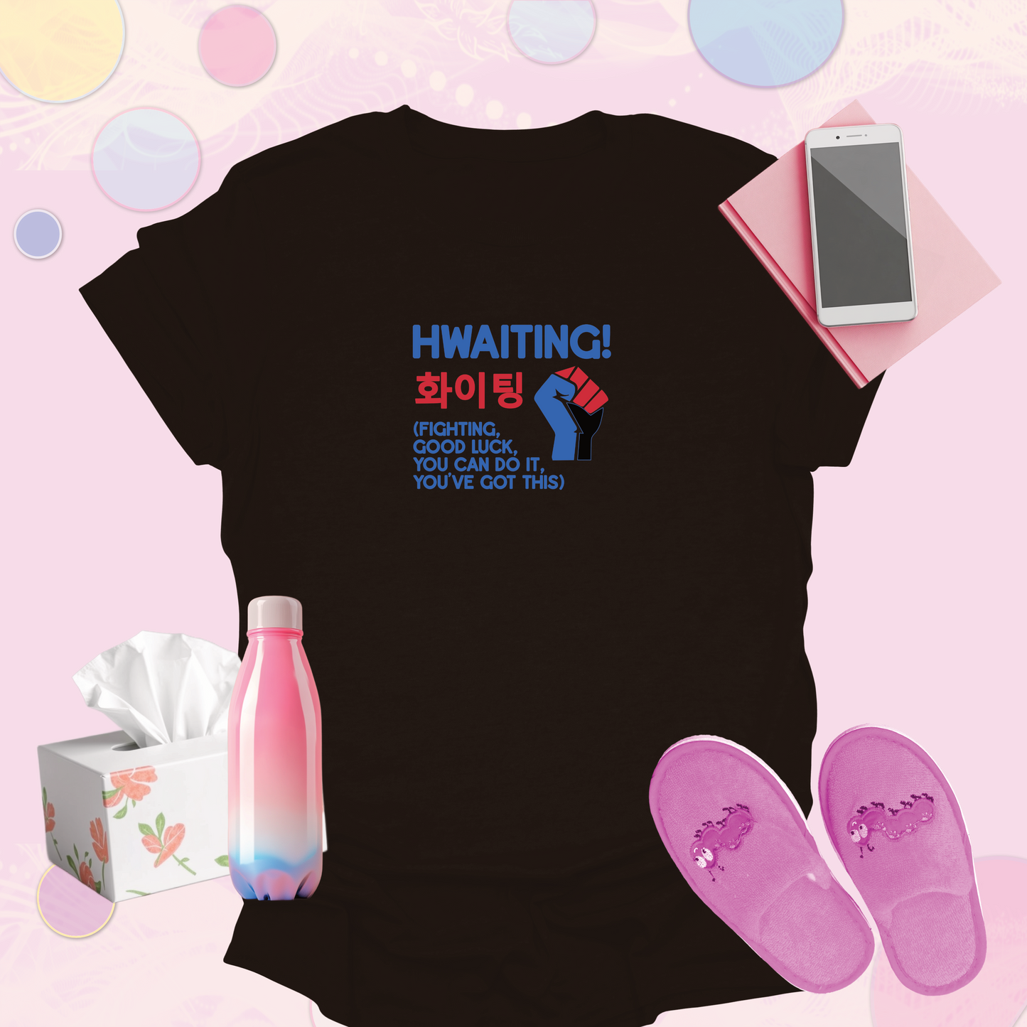 Hwaiting - Fist graphic in Korean Flag Colors, Korean Text - Popular K-Drama Expression T-Shirt