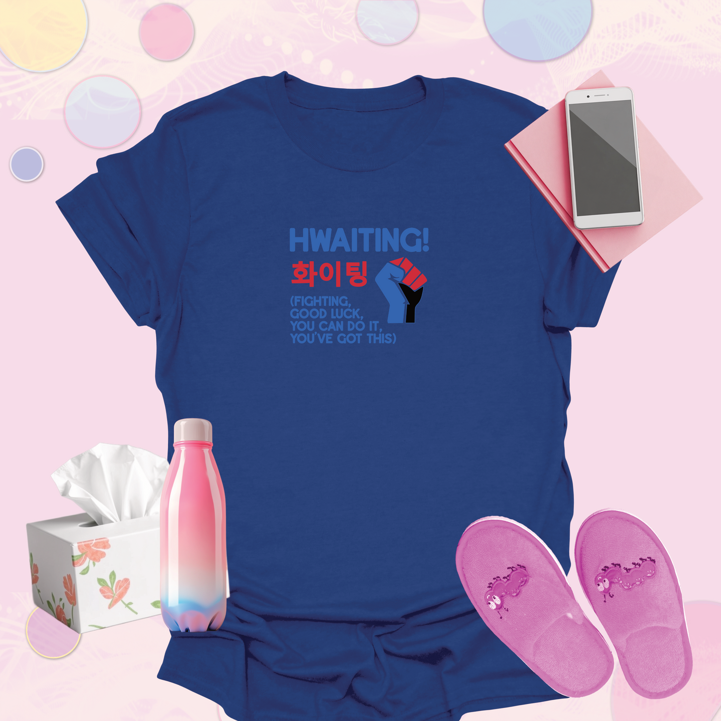 Hwaiting - Fist graphic in Korean Flag Colors, Korean Text - Popular K-Drama Expression T-Shirt