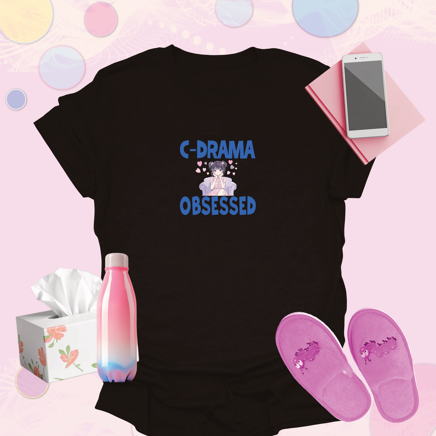 C-Drama Obsessed Girl in a Qipao/Cheongsam Dress Cartoon - Cute Chinese Drama Fan Inspired T-Shirt