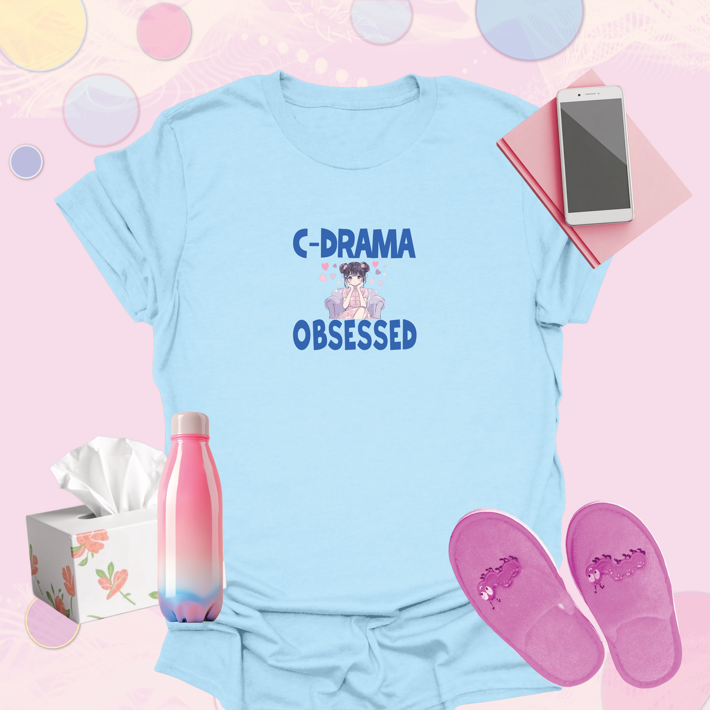 C-Drama Obsessed Girl in a Qipao/Cheongsam Dress Cartoon - Cute Chinese Drama Fan Inspired T-Shirt