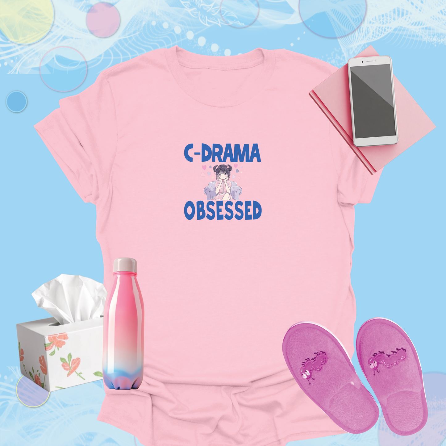 C-Drama Obsessed Girl in a Qipao/Cheongsam Dress Cartoon - Cute Chinese Drama Fan Inspired T-Shirt