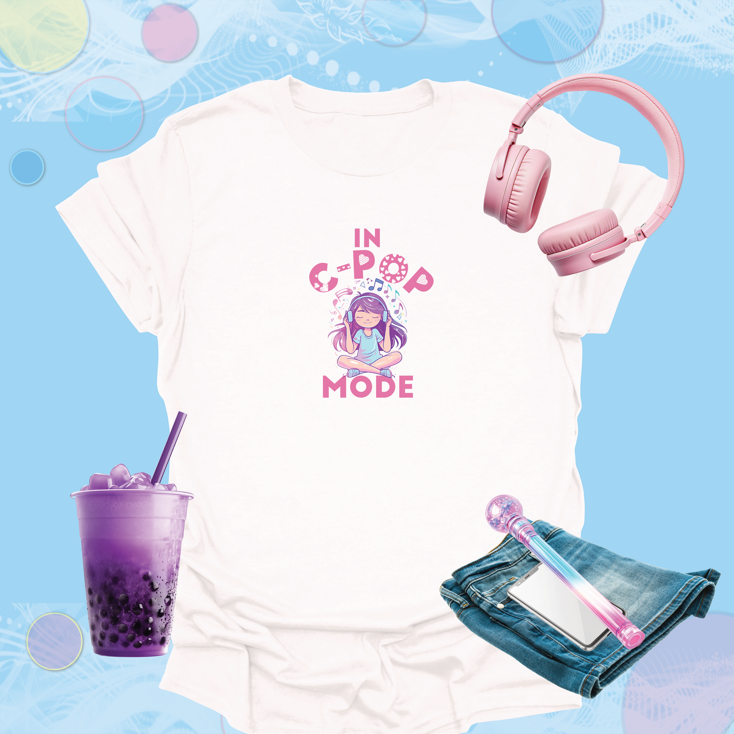 In C-Pop Mode + Girl Graphic T-Shirt - Fun Chinese Pop Fan Inspired