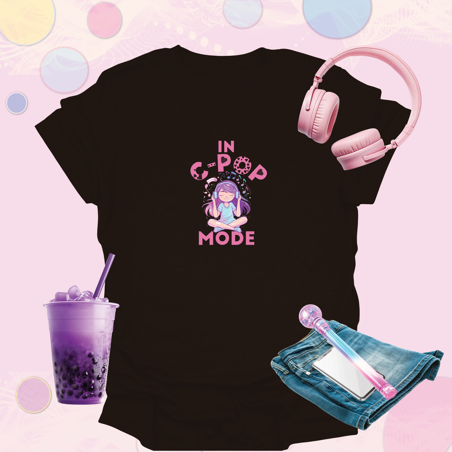 In C-Pop Mode + Girl Graphic T-Shirt - Fun Chinese Pop Fan Inspired