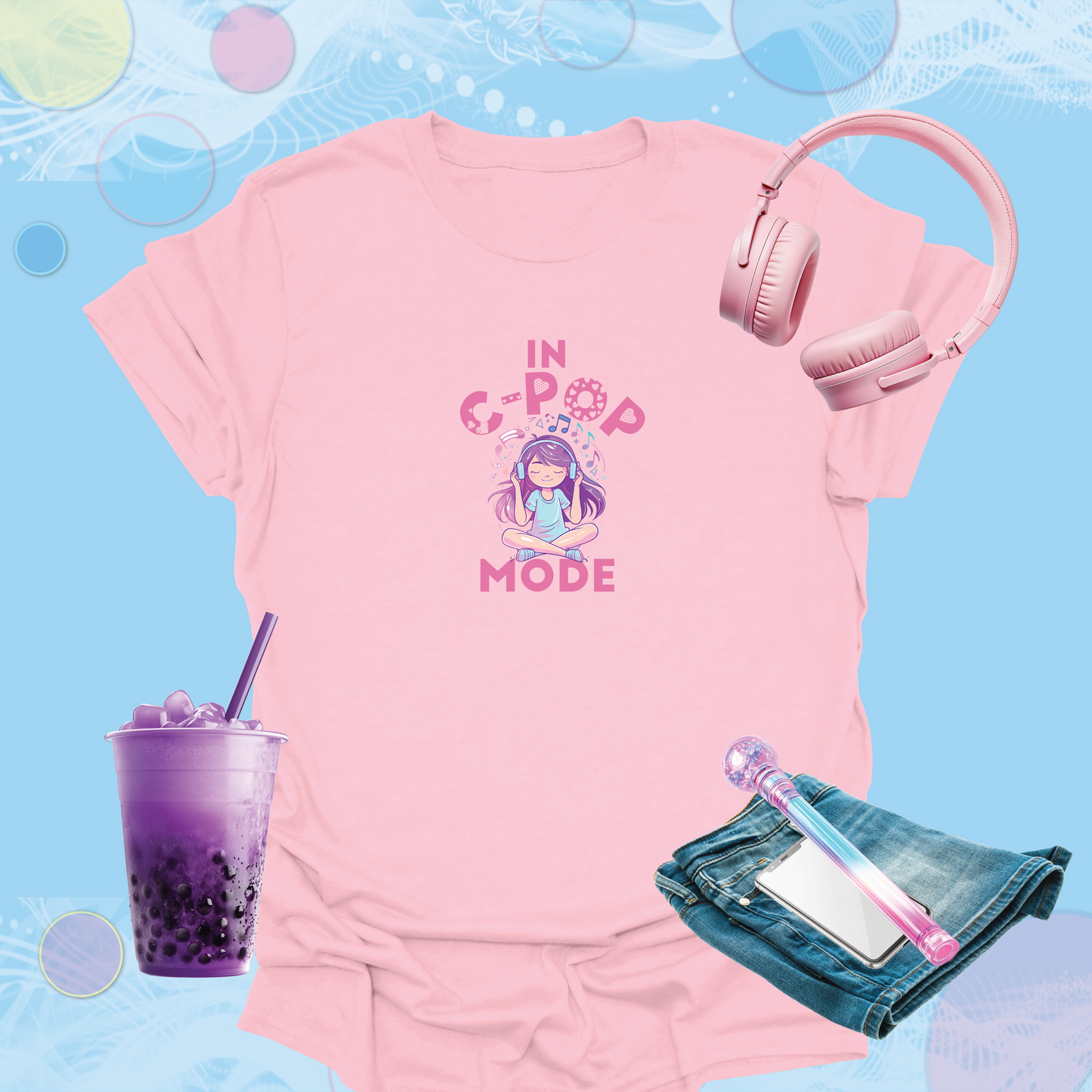 In C-Pop Mode + Girl Graphic T-Shirt - Fun Chinese Pop Fan Inspired