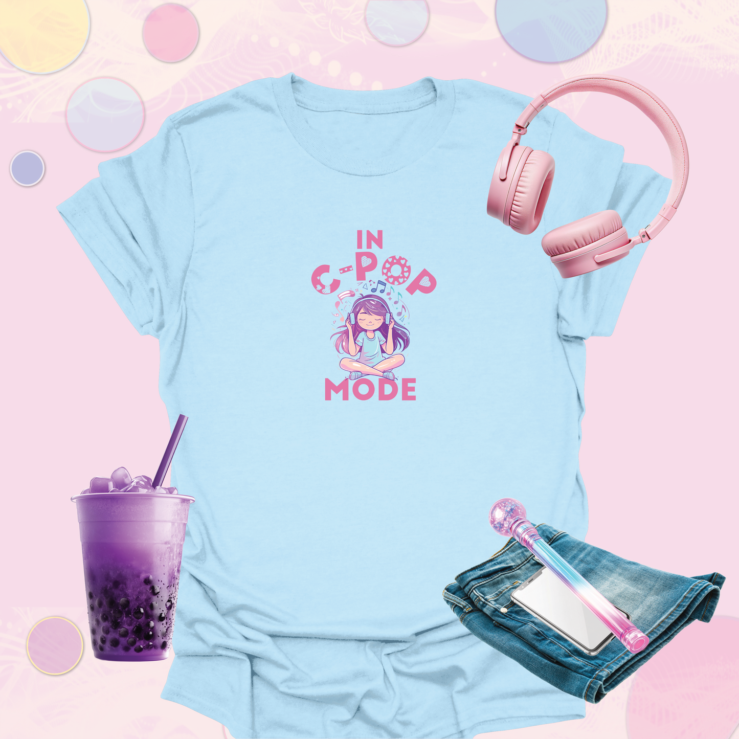 In C-Pop Mode + Girl Graphic T-Shirt - Fun Chinese Pop Fan Inspired